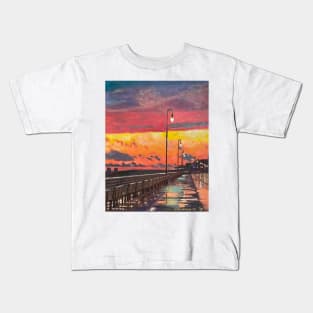 Long Beach Boardwalk at Dusk after the Rain Kids T-Shirt